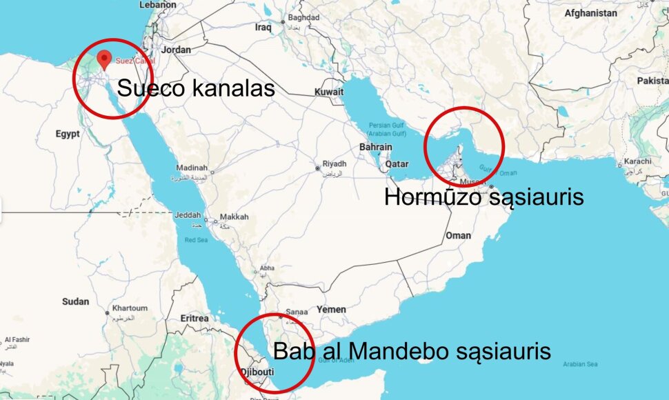 Sueco kanalas, Bab al Mandebo sąsiauris, Hormūzo sąsiauris