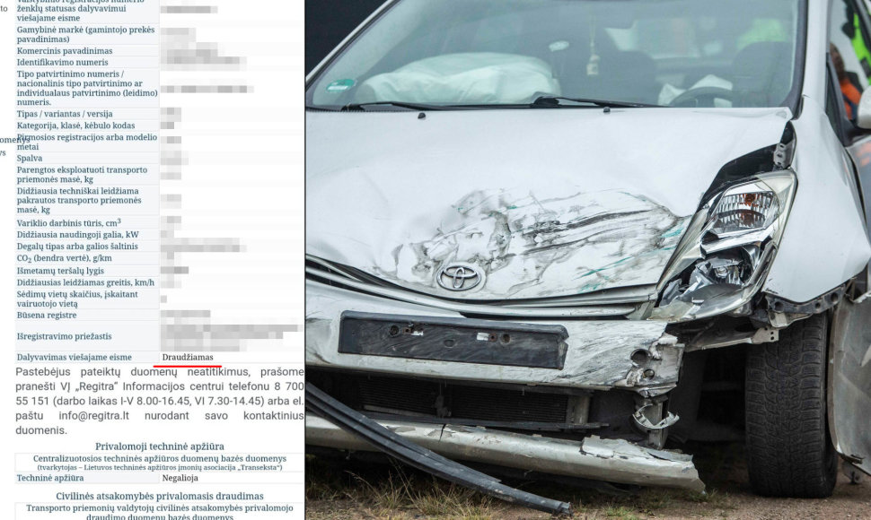 „Regitros“ duomenys apie sudaužytą automobilį