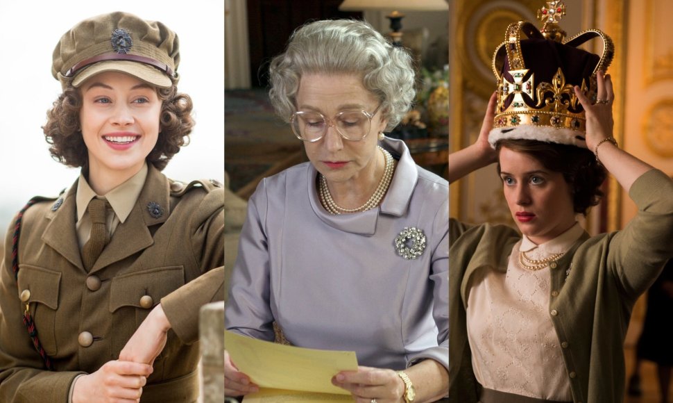 Sarah Gadon, Helen Mirren ir Claire Foy, vaidinusios karalienę Elžbietą II