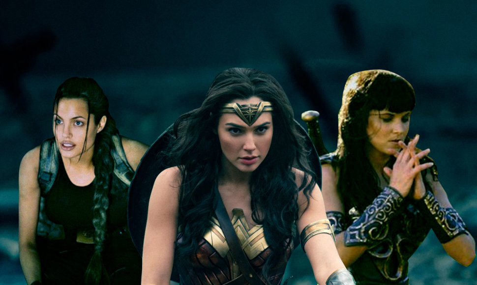Super herojės – Lara Kroft (A.Jolie), Nuostabioji Moteris (G.Gadot), Ksena (L.Lawless)/ D.Gvildžio fotomontažas