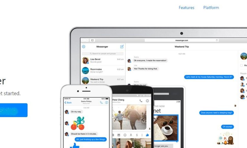 „Messenger“ svetainė - tai ta pati „Messenger“ programėlė, tik didesniame ekrane
