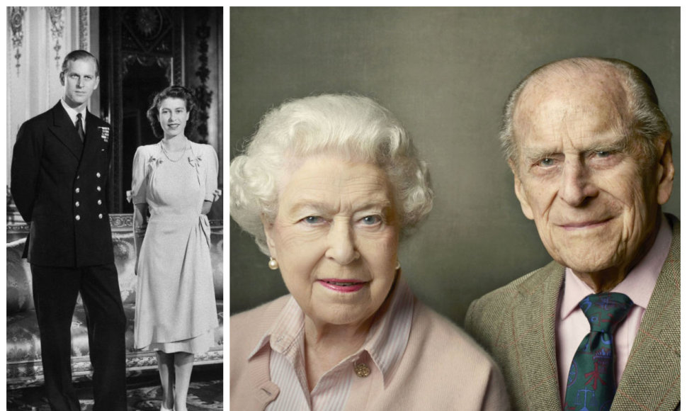 Princas Philipas bei Anglijos karalienė Elizabeth II 1947-aisiais ir 2016-aisiais