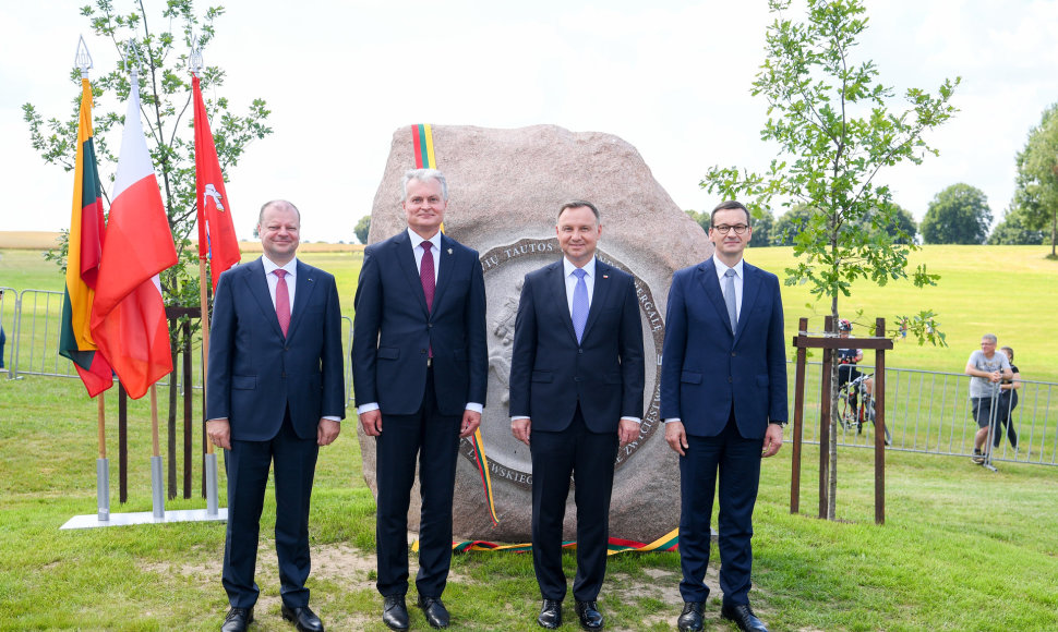 Saulius Skvernelis, Gitanas Nausėda, Andrzejus Duda ir Mateuszas Morawieckis dalyvauja 610-ųjų Žalgirio mūšio metinių minėjimo ceremonijoje