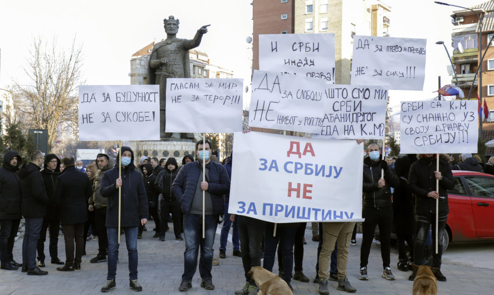 Kosovo serbų protestas Prištinoje