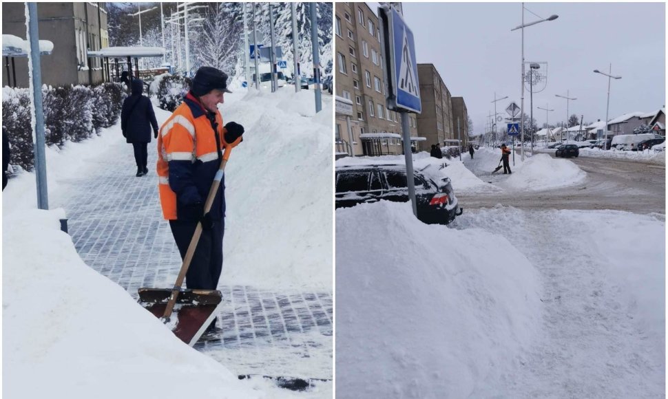 Gargždiškiai įsitikinę, kad takelius kruopščiai, iki pat trinkelių nuvalantis Pranas – šių dienų herojus.