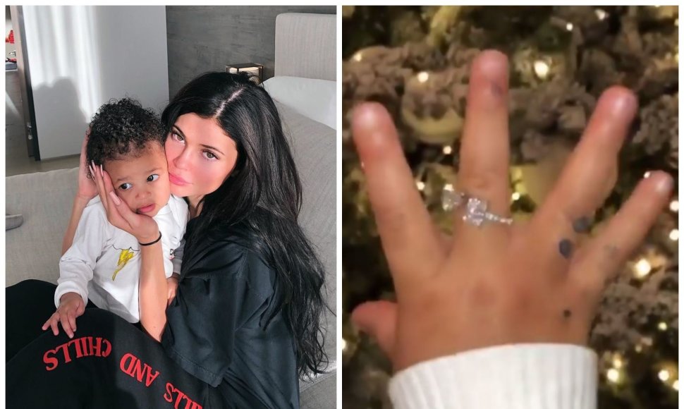 Kylie Jenner su dukra Stormi ir žiedas