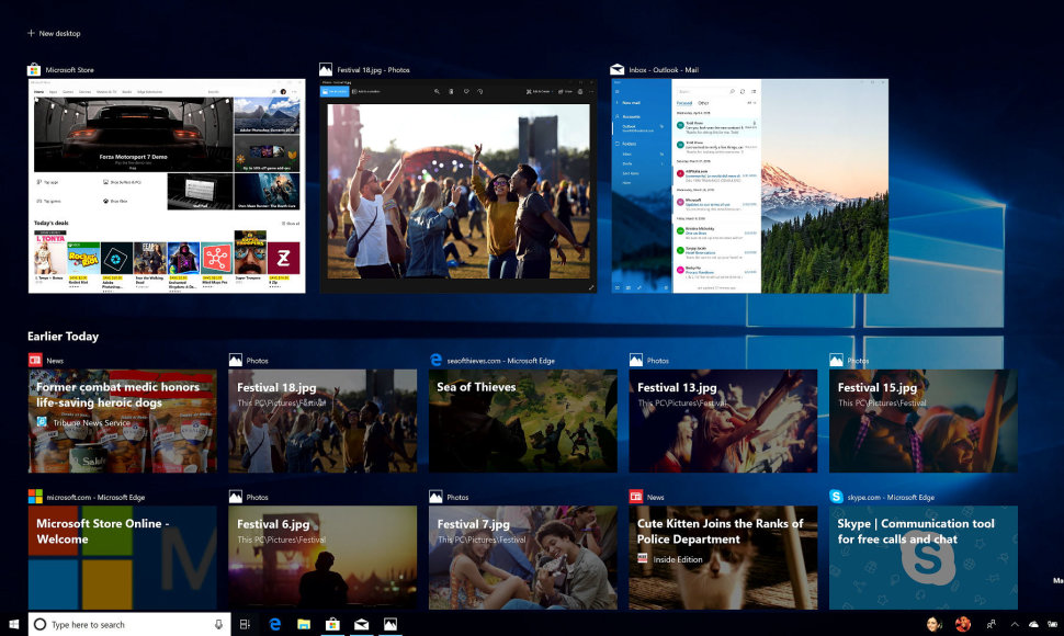 „Windows 10“ sistemos „Timeline“ funkcija