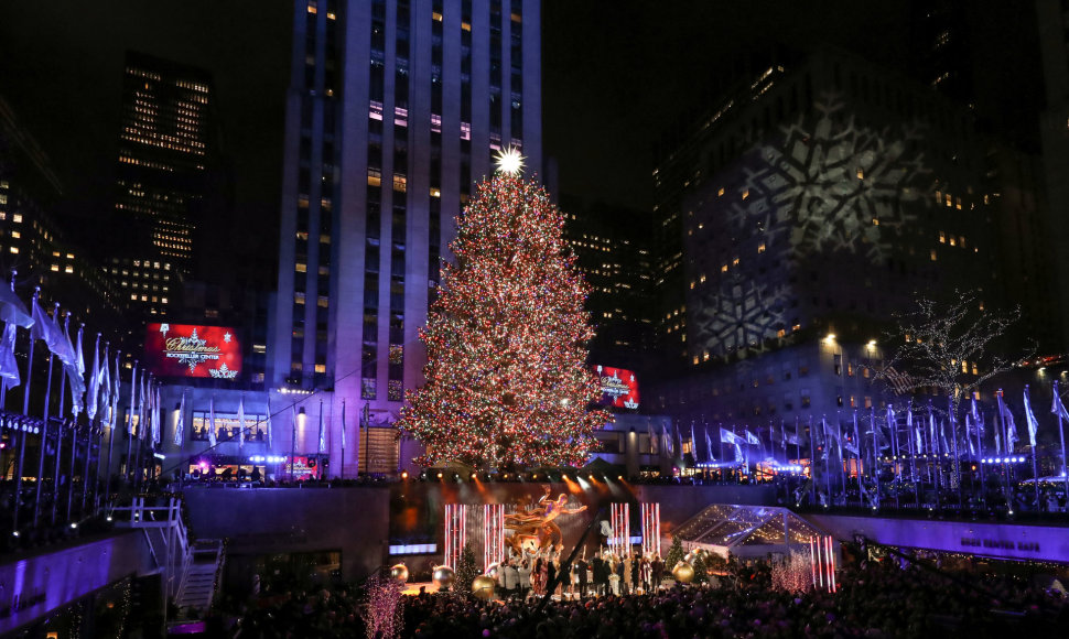 Kalėdų eglės Rokfelerio centre, Niujorke įžiebimo akimirka
