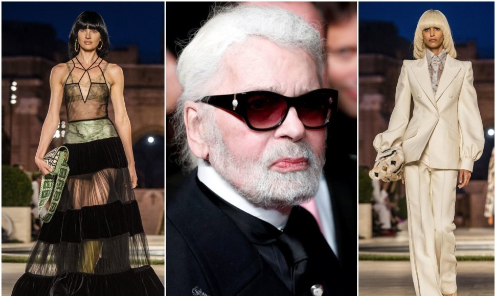 „Fendi“ 2019–2020 m. rudens ir žiemos kolekcijos modeliai ir Karlas Lagerfeldas