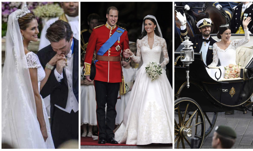 Švedijos princesė Madeleine ir Christopheris O'Neillas, princas Williamas ir Kembridžo hercogienė Catherine bei Švedijos princas Carlas Philipas ir princesė Sofia