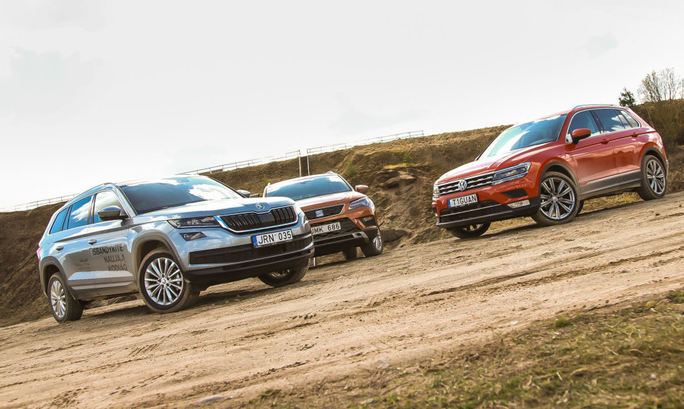 Šeimyninių automobilių bandymai - „Volkswagen Tiguan“, „Škoda Kodiaq“ ir „Seat Ateca“