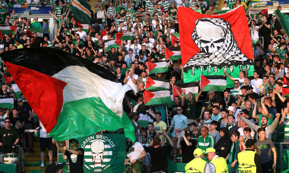 Palestinos vėliavos Glazgo stadione