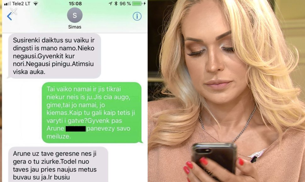 Oksana Pikul-Jasaitienė rodo esą nuo Simo Jasaičio gautas žinutes