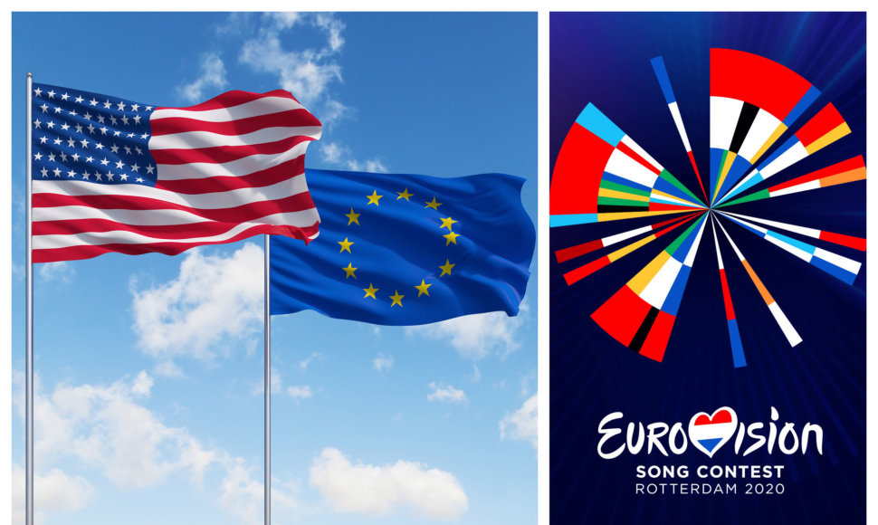 JAV ir ES vėliavos bei „Eurovizijos“ logotipas