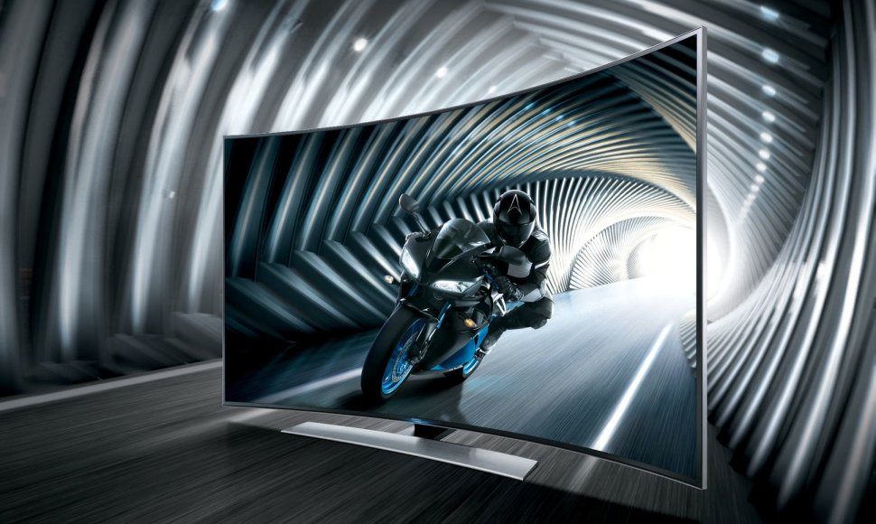 Aukščiausios raiškos „Samsung“ Ultra HD televizorius lenktu ekranu.