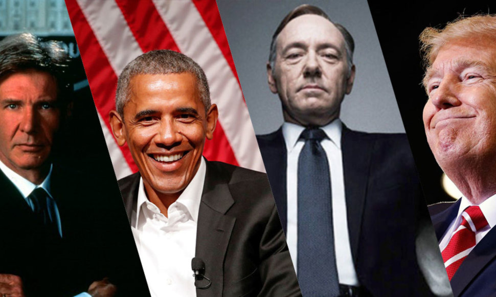 JAV prezidentai kine ir politikoje / H.Fordas, B.Obama, K.Spacey, D.Trumpas/ P.Žuk fotokoliažas