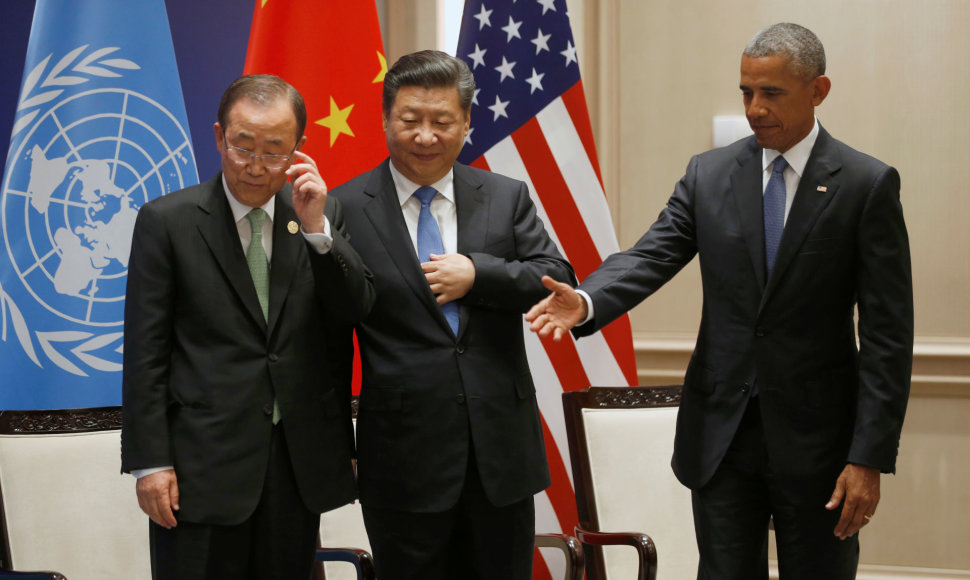 Ban Ki-moonas, Xi Jinpingas ir Barackas Obama
