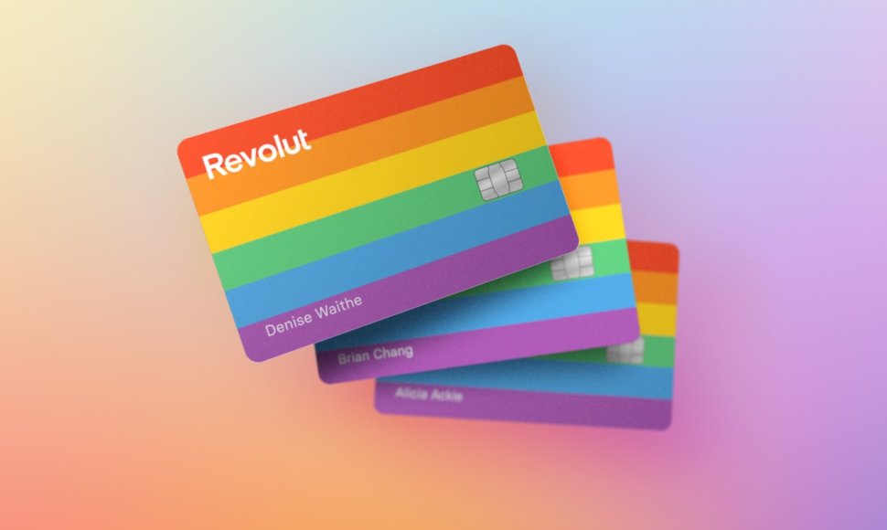 „Revolut“ vaivorykštės spalvų mokėjimų kortelė