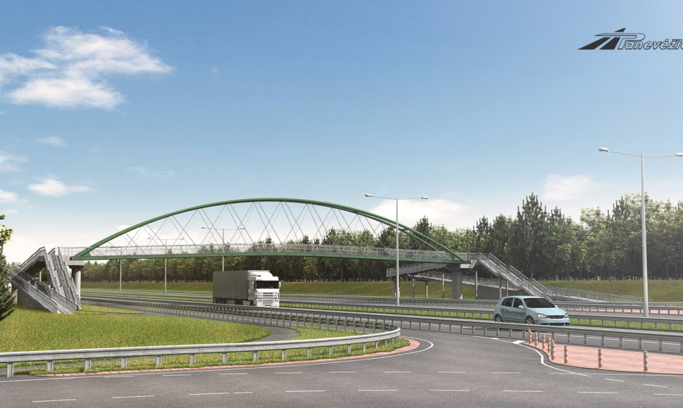 Pėsčiųjų viadukas ties Žemaitkiemio sankryža, žiūrint nuo Vilniaus pusės