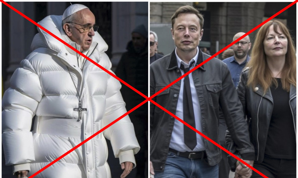 Dirbtinio intelekto sugeneruoti Popiežiaus Pranciškaus ir Elono Musko atvaizdai