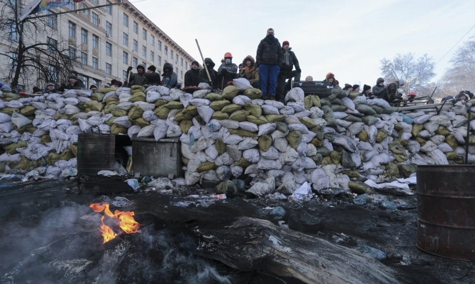 Protestuotojai ant barikados Kijeve