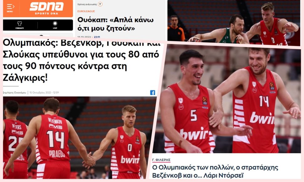 Graikijos žiniasklada skyrė daug dėmesio Pirėjo „Olympiakos“ ir Kauno „Žalgirio“ rungtynėms.
