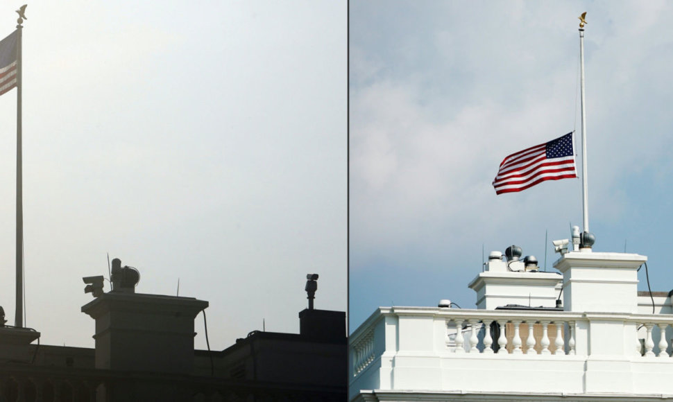 JAV vėliava virš Baltųjų rūmų pirmadienio rytą ir popietę