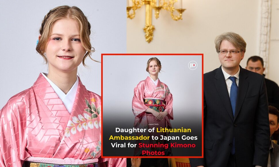 Lietuvos ambasadoriaus Aurelijaus Zyko dukros nuotrauka su kimono sužavėjo Japoniją