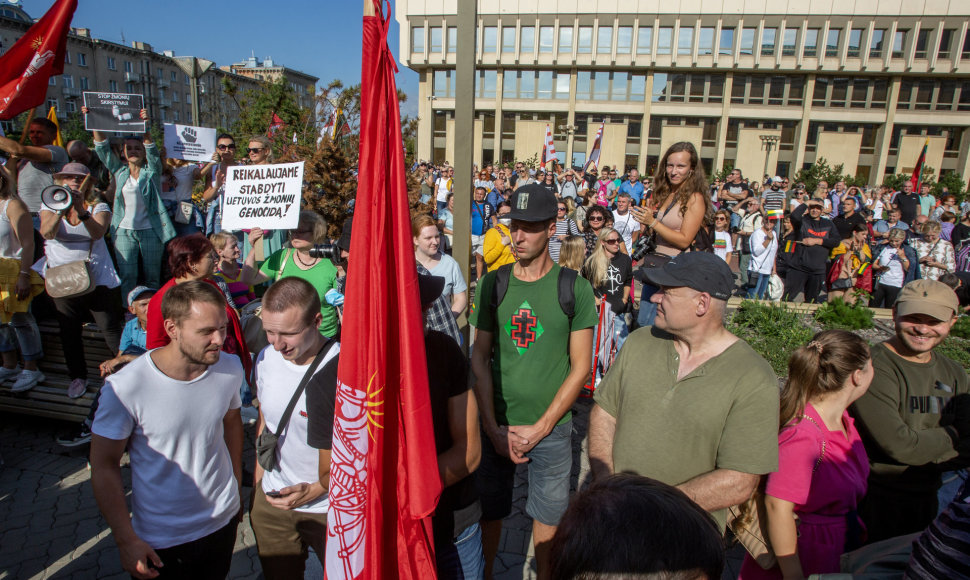 Prie Seimo vyksta protestas dėl planuojamo Vyriausybės ribojimų neturintiems Galimybių paso