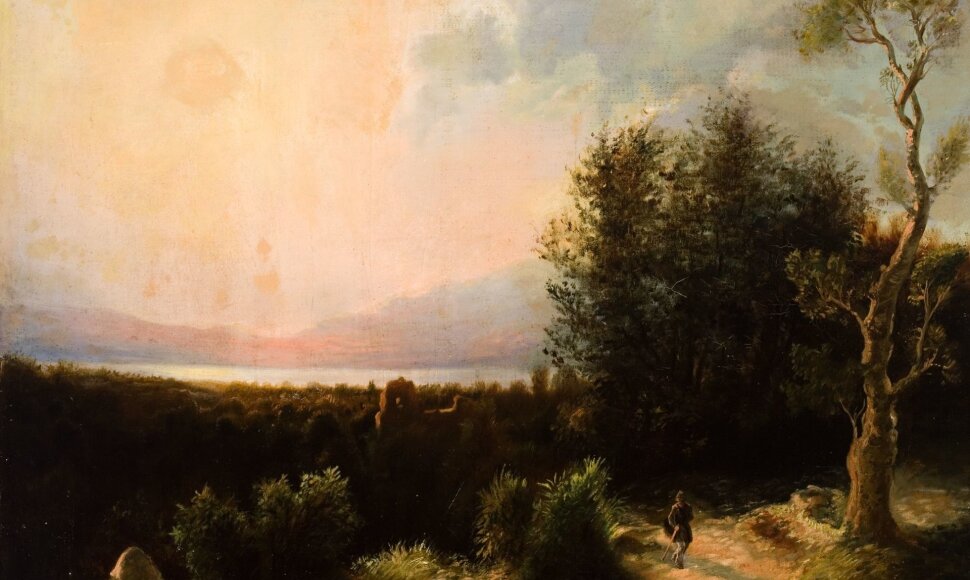 Tadas Jančevskis (1848‒po 1867). Vakaro peizažas su griuvėsiais miške. 1866. Drobė, aliejus