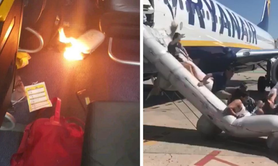 „Ryanair“ lėktuve užsidegė telefonas: keleiviai nufilmavo paniką ir evakuaciją