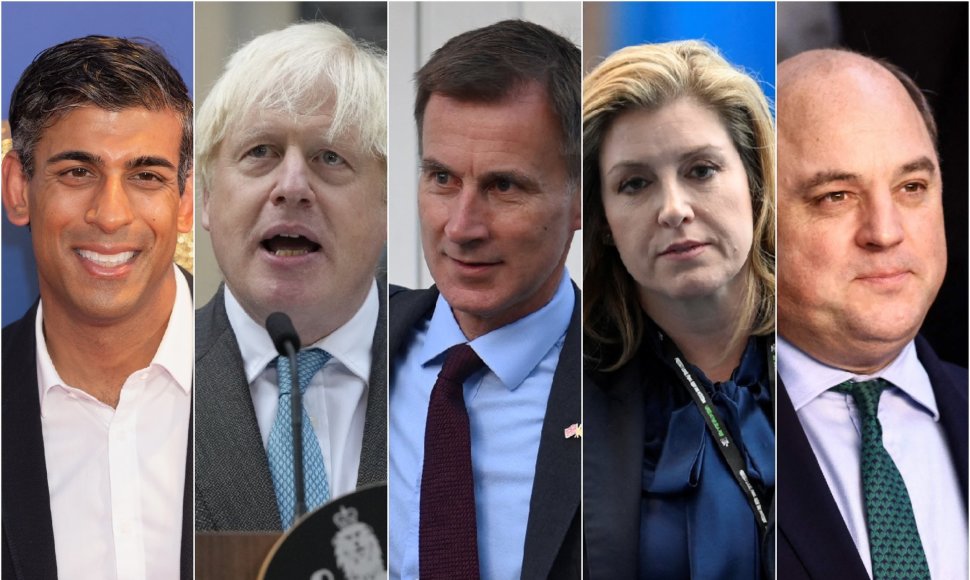 Rishi Sunakas, Borisas Johnsonas, Jeremy Huntas, Penny Mordaunt ir Benas Wallace'as