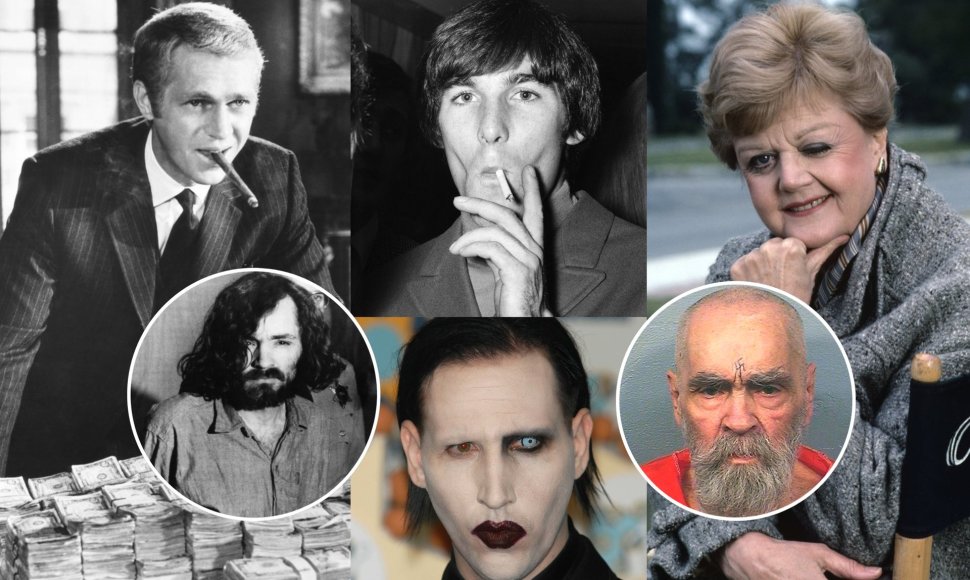 Charlesas Mansonas, Steve'as McQueenas, Dennisas Wilsonas, Marilyn Mansonas, Angela Lansbury