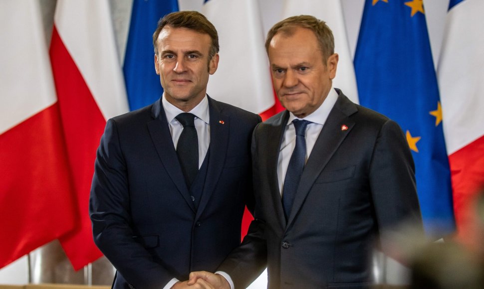 Prancūzijos prezidentas Emmanuelis Macronas ir Lenkijos premjeras Donaldas Tuskas / Gleb Soboliev/Arenaakcji / ZUMAPRESS.com