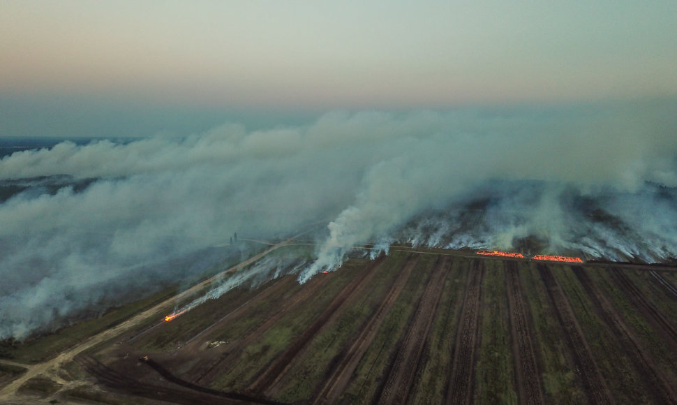 Vakarų Latvijoje antra diena gesinamas didelis miško ir durpyno gaisras