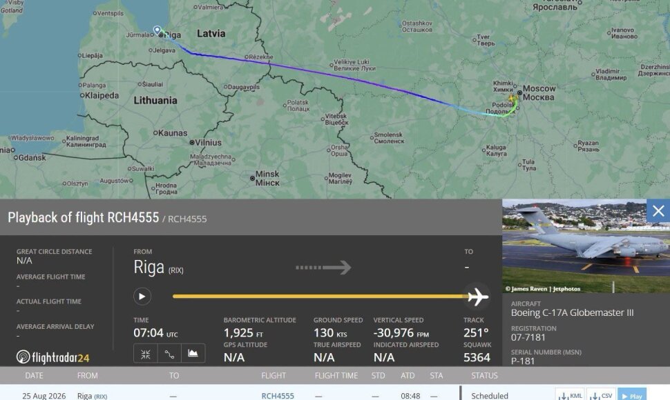 „flightradar24.com“ duomenys