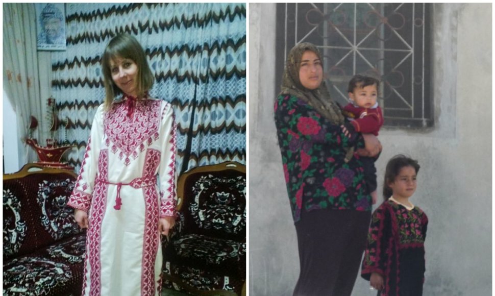 Elena Valainytė tradiciniu palestiniečių apdaru (kairėje). Palestiniečių šeima
