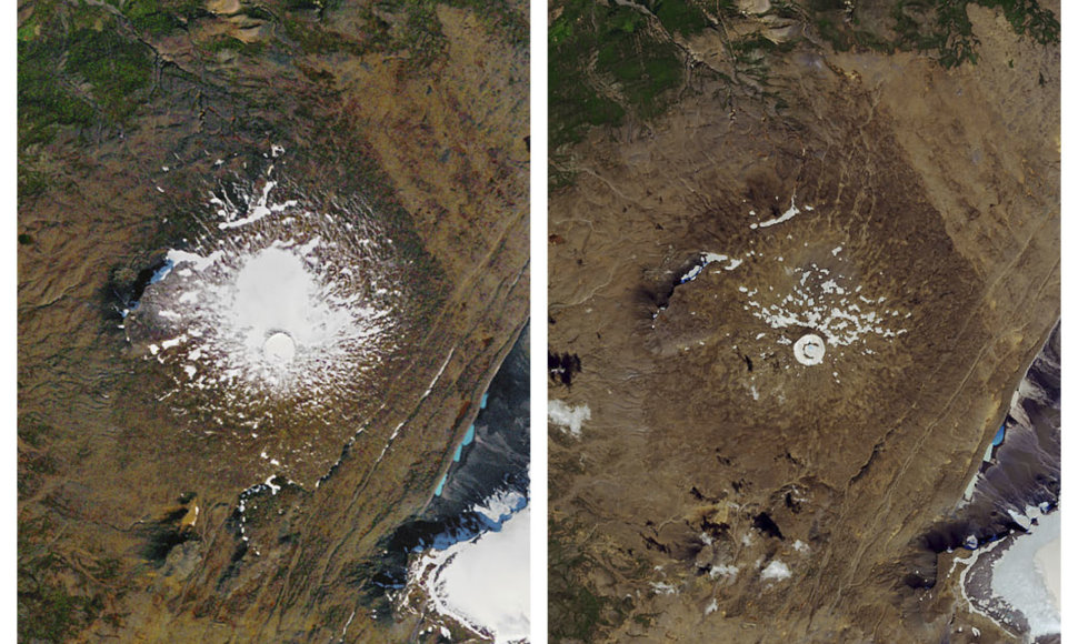 Okjökull ledynas 1986 m. ir 2019 m.