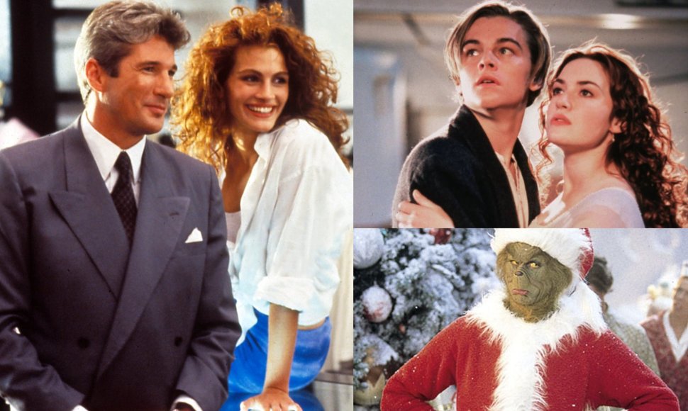 Kadrai iš filmų „Graži moteris“, „Titanikas“, „Kaip Grinčas Kalėdas vogė“