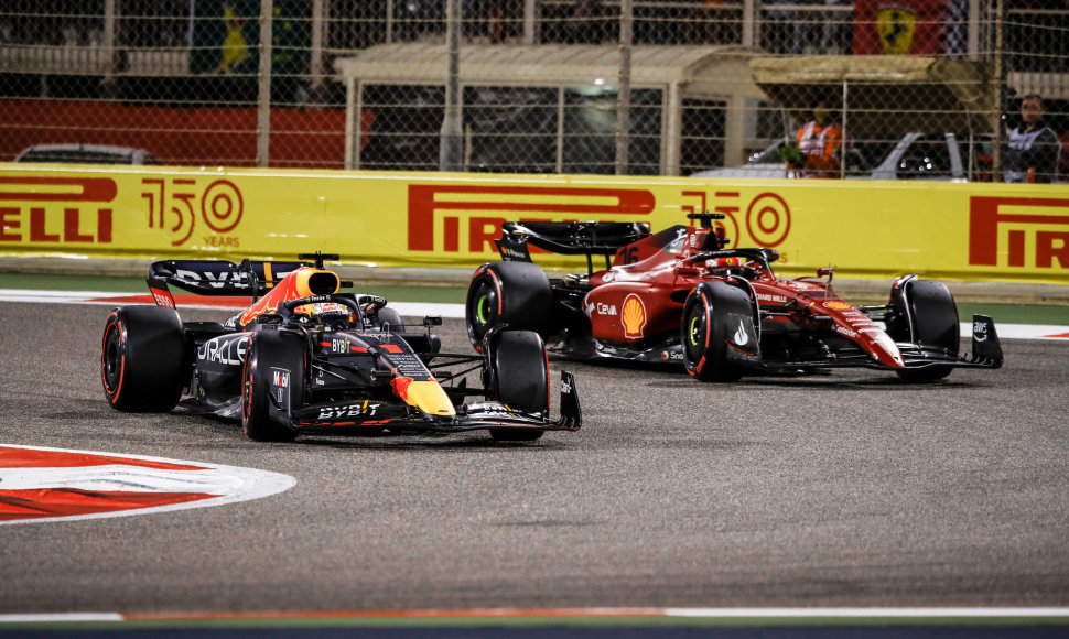 M.Verstappenas ir Ch.Leclercas Bahreino GP