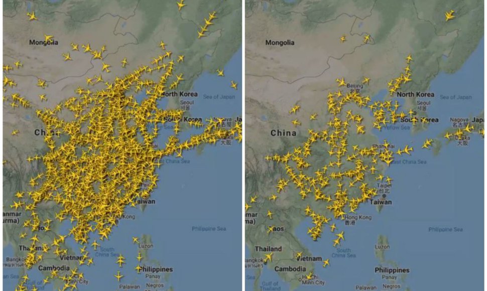 Kaip virš Kinijos išnyko skrydžiai