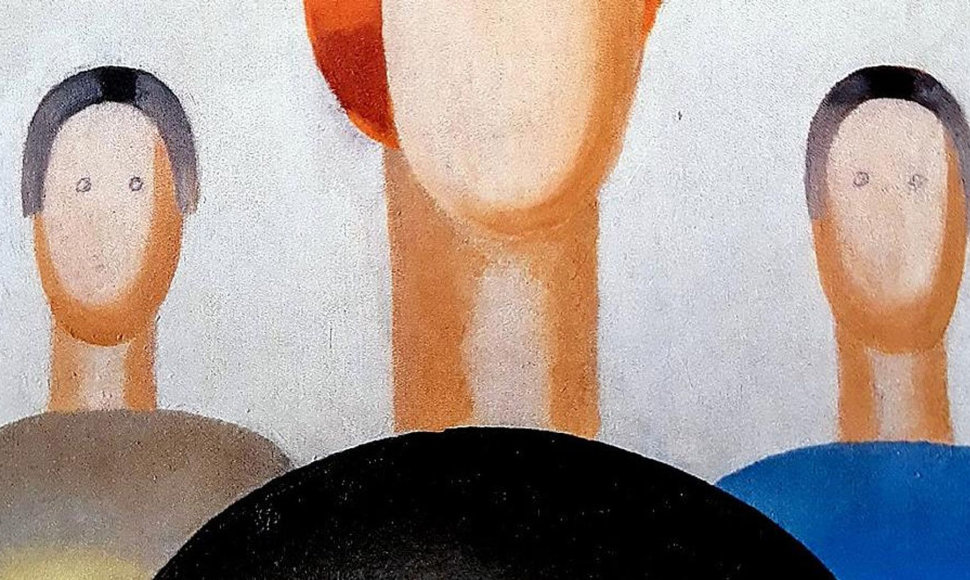 Fragmentas iš Anos Leporskajos paveikslo „Trys figūros“. Ant jų matosi užpieštos akytės
