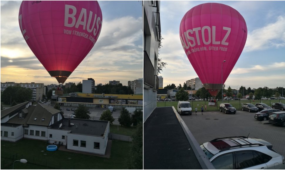 Kaune oro balionas nusileido prekybos centro aikštelėje