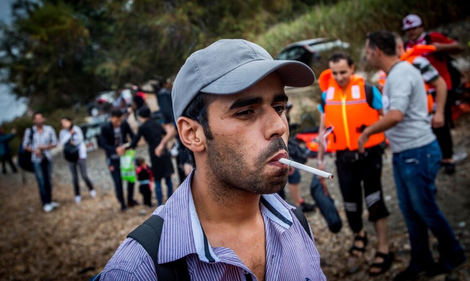 Migrantai ir pabėgėliai atplaukia į Lesbo salą