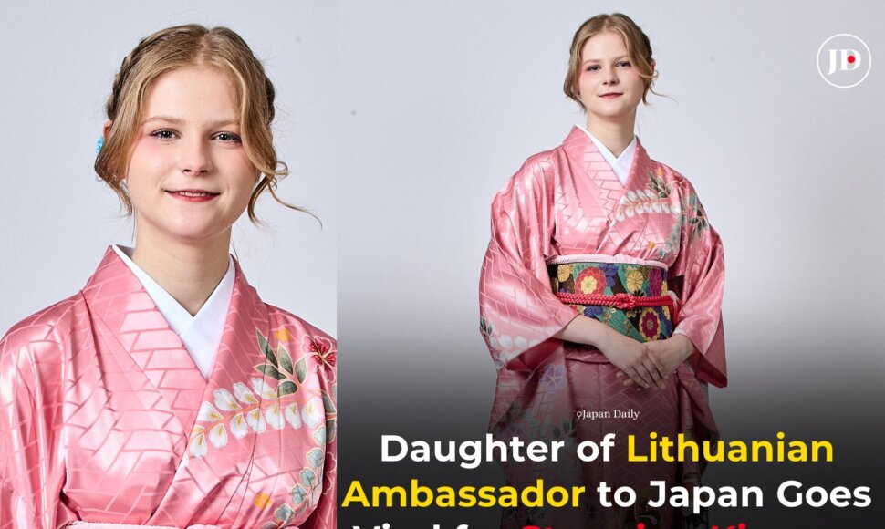 Lietuvos ambasadoriaus Aurelijaus Zyko dukros nuotrauka su kimono sužavėjo Japoniją