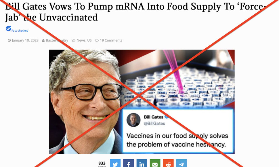 Filantropo Billo Gateso nerašytą sakinį paskelbė ir melagienas platinantis tinklalapis