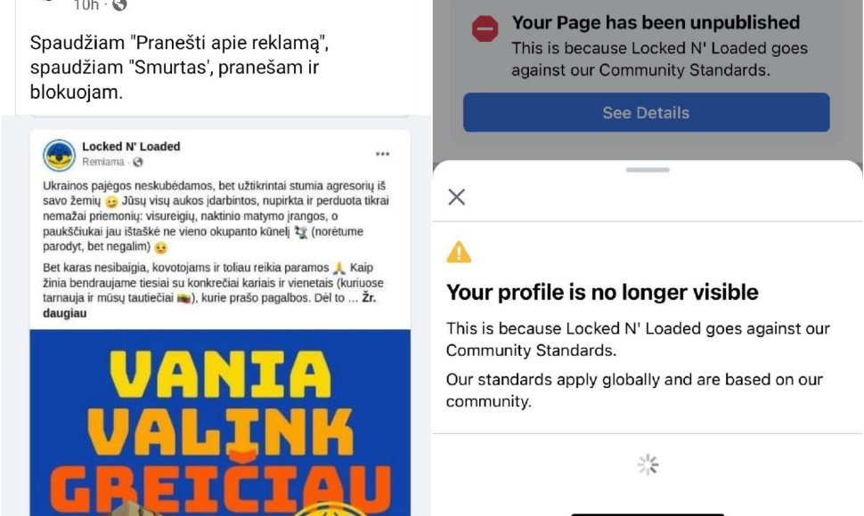 Užblokuota „Locked n' Loaded“ „Facebook“ paskyra