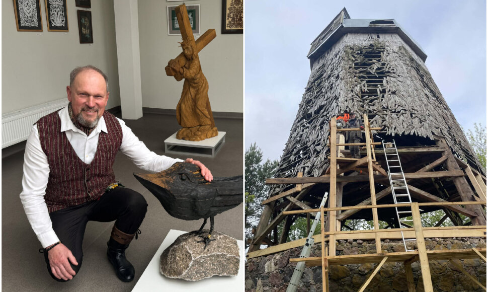 Eugenijus Rimdžius net tik kuria skulptūras i&scaron; medžio, bet ir restauruoja vėjo malūnus