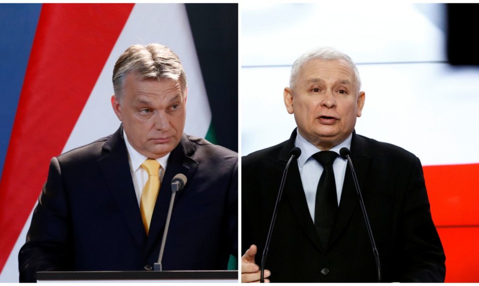 Vengrijos premjeras Viktoras Orbanas ir Lenkijos valdančiųjų lyderis Jaroslawas Kaczynskis