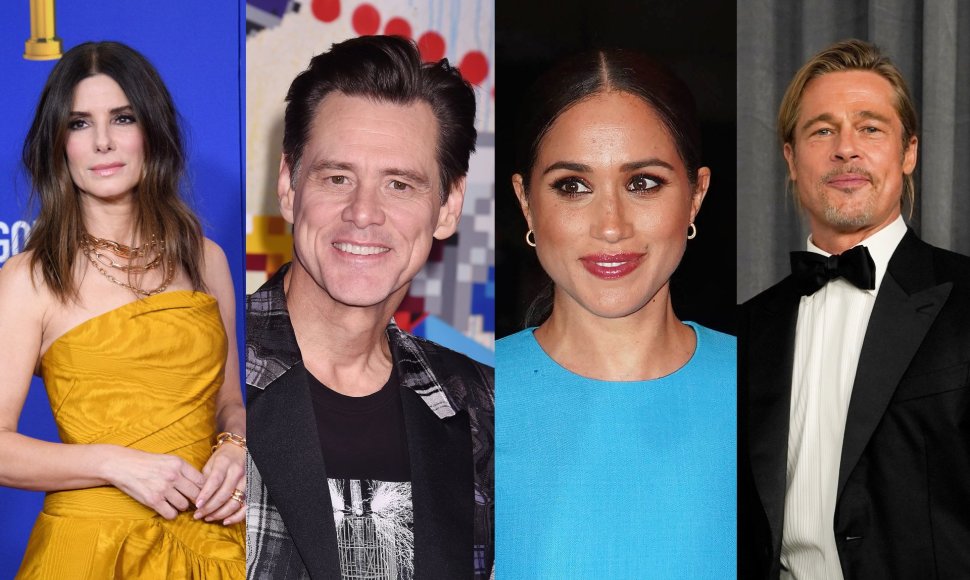 Sandra Bullock, Jimas Carrey, Meghan Markle, Bradas Pittas